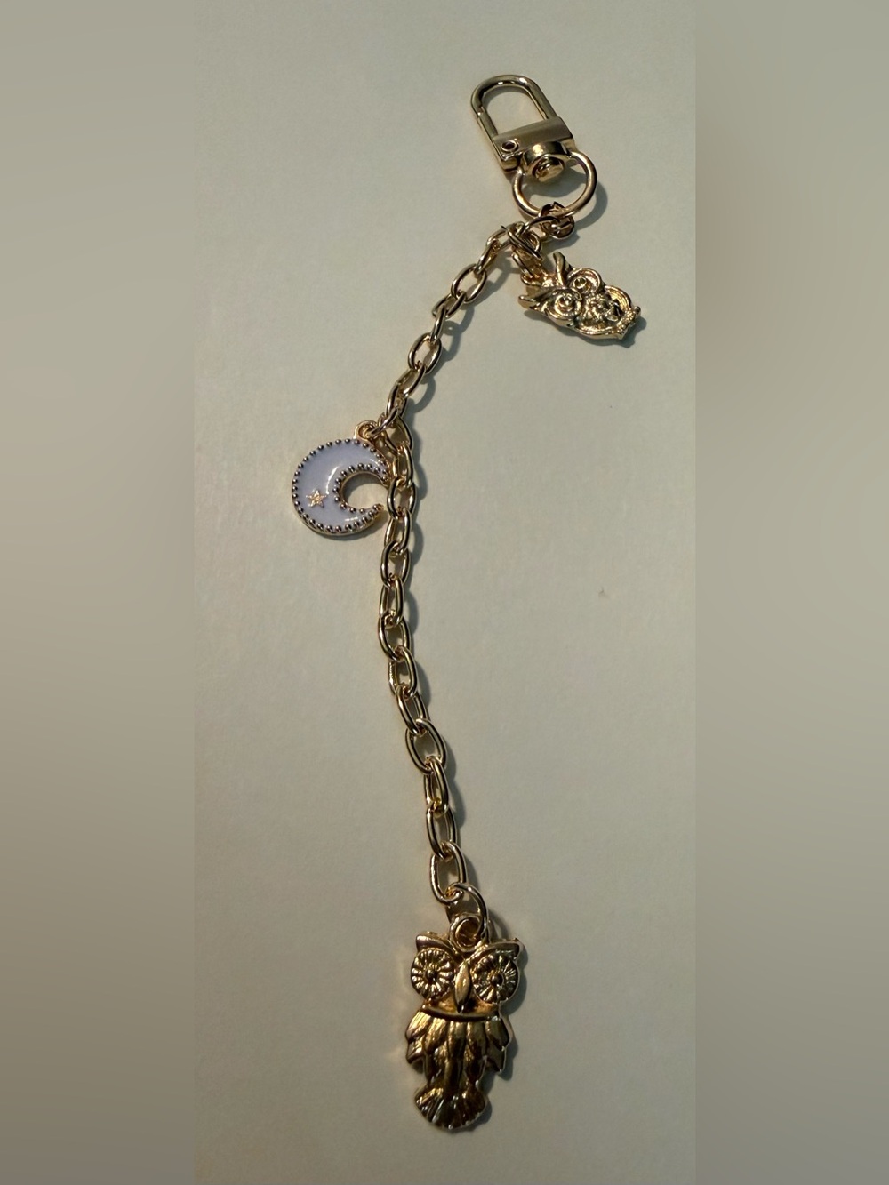 Gold Chain with White Enamel Crescent Charm